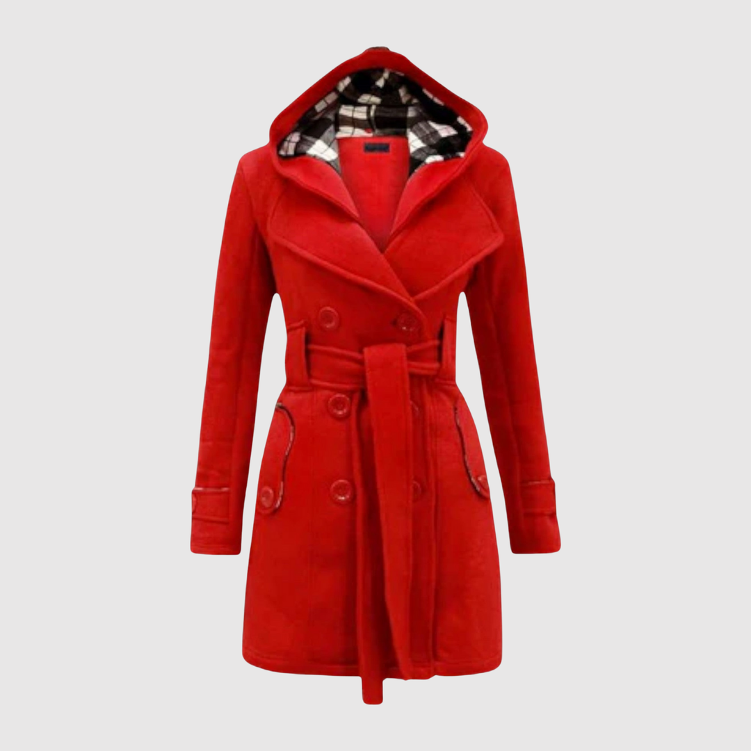 Елена – Дълго палто с колан и качулка