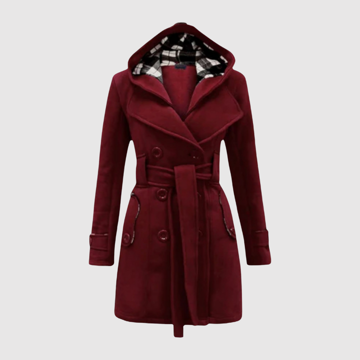 Елена – Дълго палто с колан и качулка