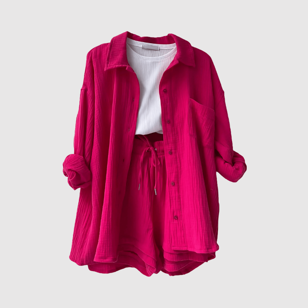 Виктория – Летен и стилен комплект с риза и шорти