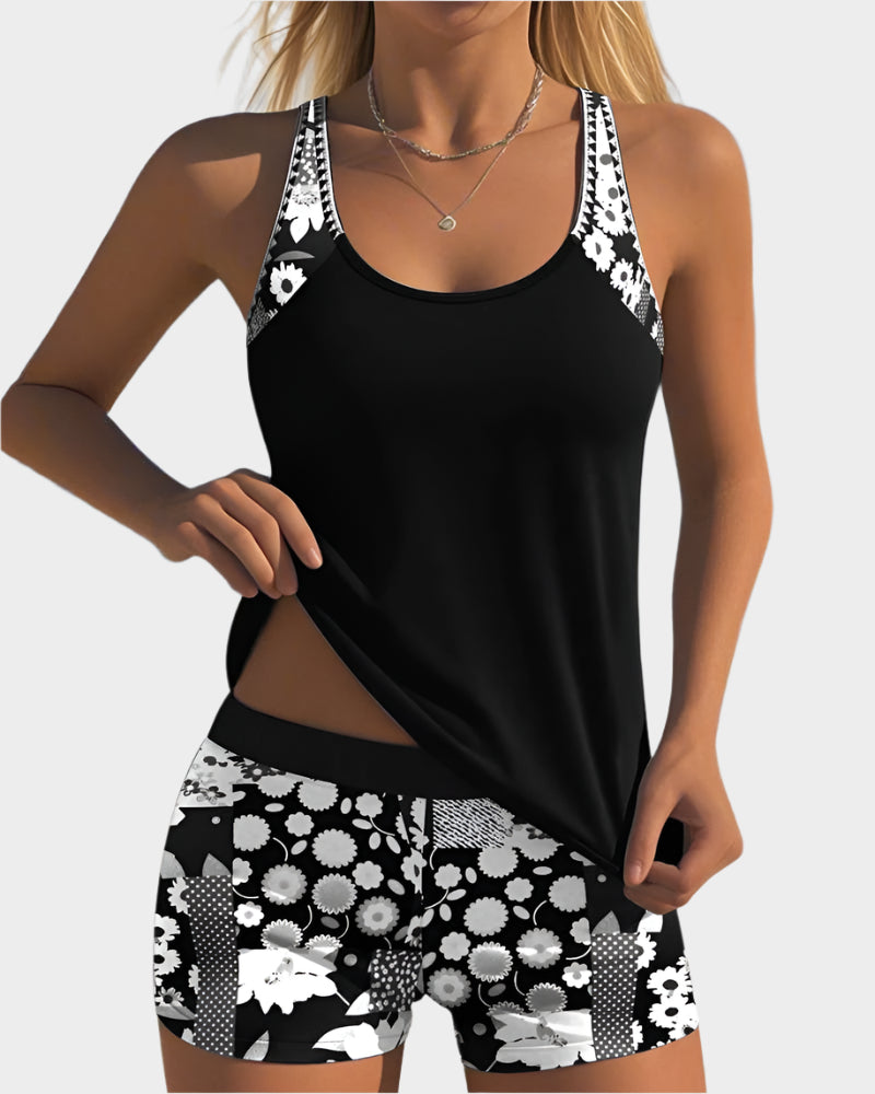 Ērts Divdaļīgs Peldkostīms ar Ziedu Rakstu