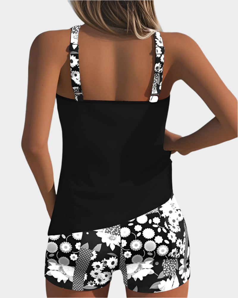 Ērts Divdaļīgs Peldkostīms ar Ziedu Rakstu