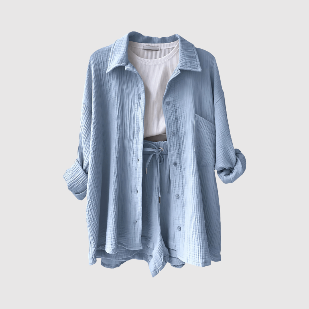 Виктория – Летен и стилен комплект с риза и шорти