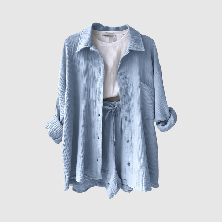 Виктория – Летен и стилен комплект с риза и шорти