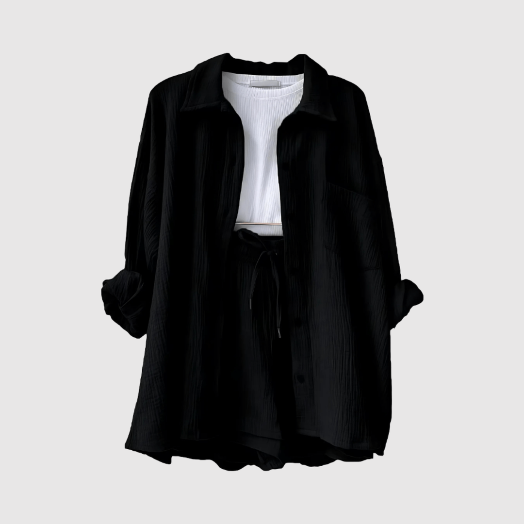 Виктория – Летен и стилен комплект с риза и шорти