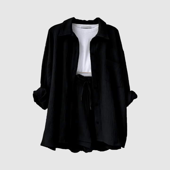 Виктория – Летен и стилен комплект с риза и шорти