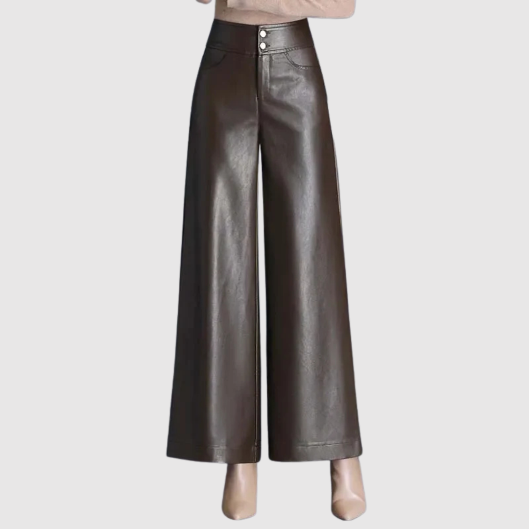 Ралица – Панталони с кожен вид и широк кройка
