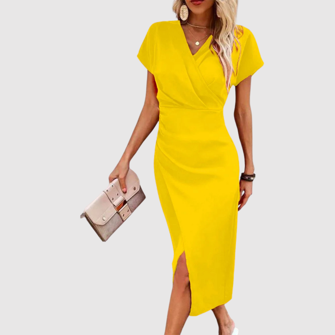 Лилия – Елегантна фигурална рокля с V-образно деколте