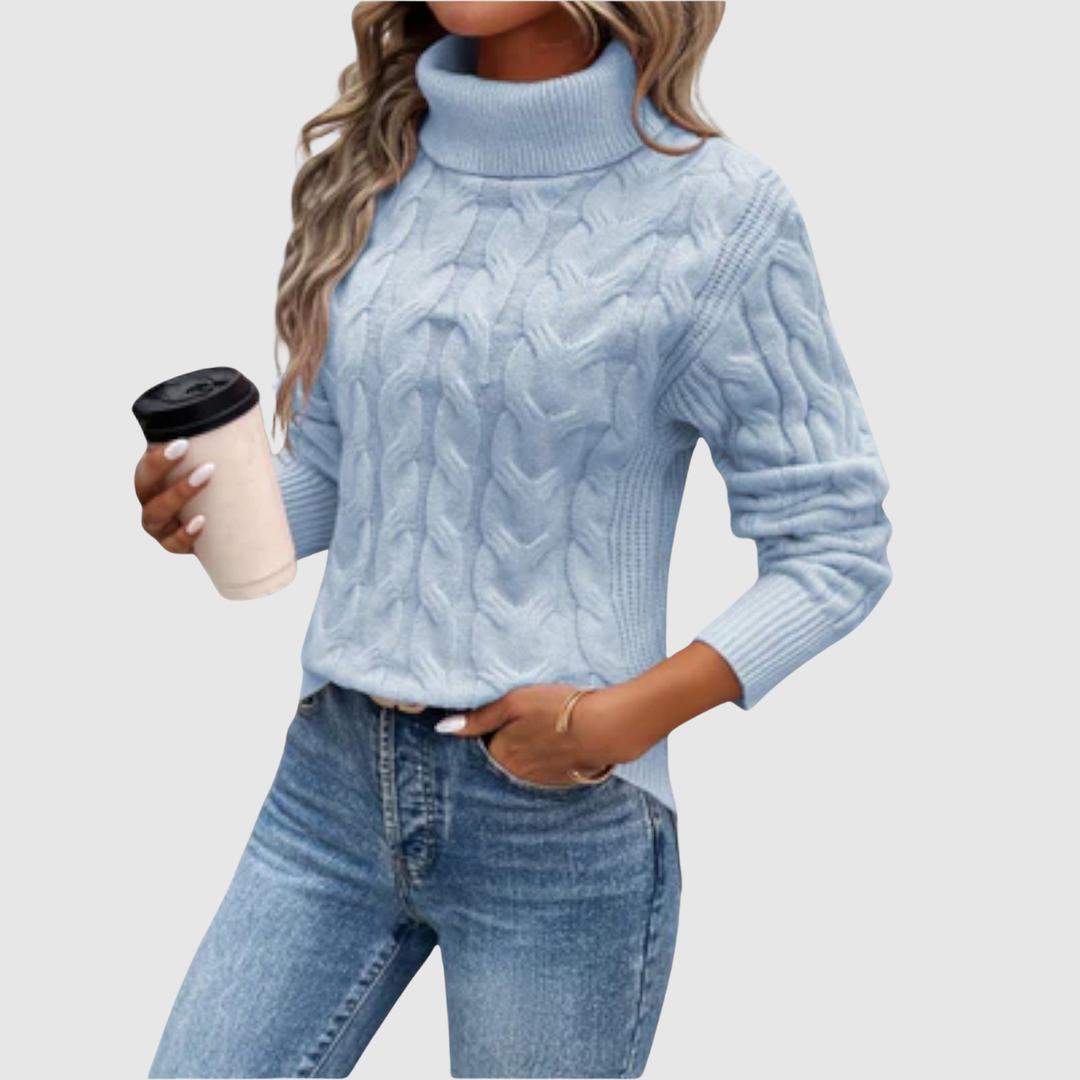 Клара – Пуловер с висока яка и женствен силует