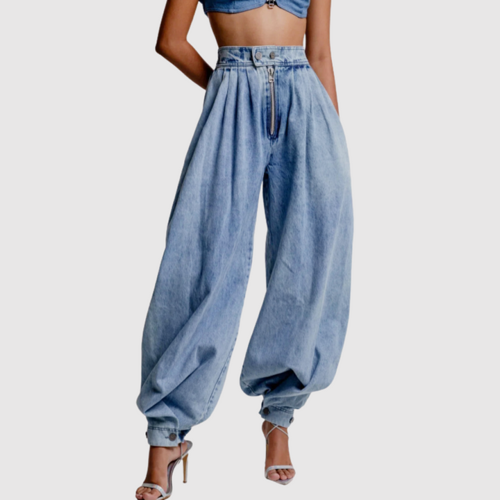 Полина – Дънки с широк силует и еластичен колан