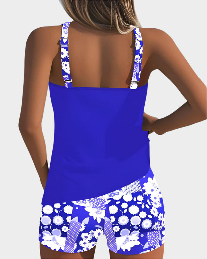 Ērts Divdaļīgs Peldkostīms ar Ziedu Rakstu