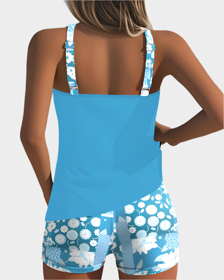 Ērts Divdaļīgs Peldkostīms ar Ziedu Rakstu