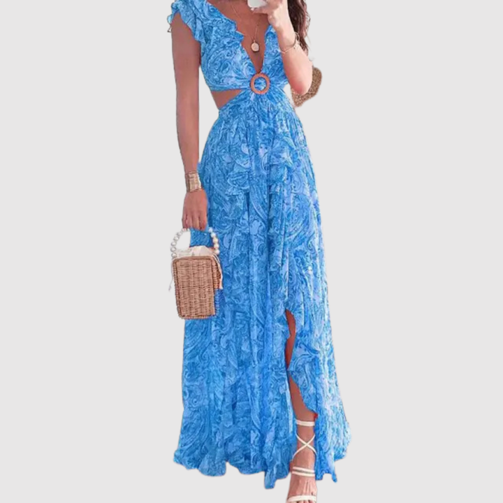 Лилия – Дълга макси рокля с цветен принт