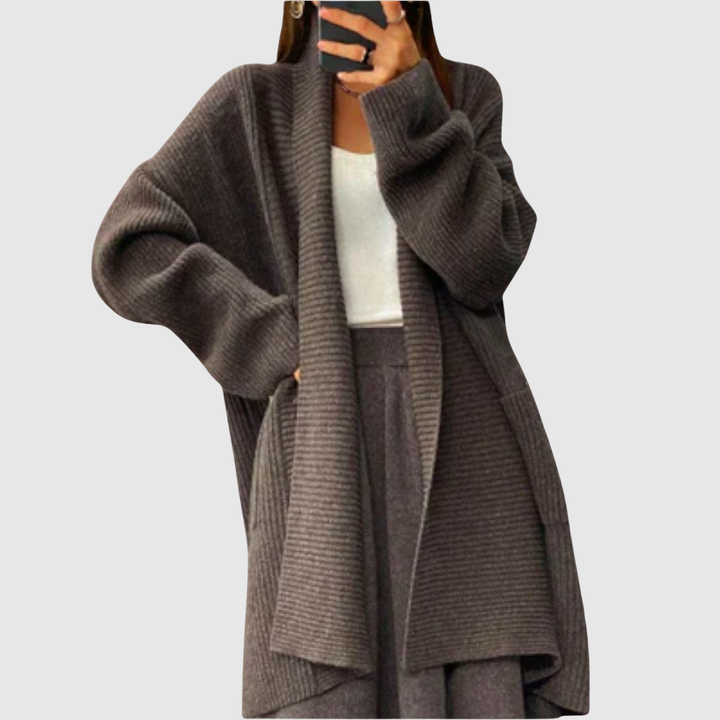 Елена – Дълъг вязан кардиган с топли ръкави