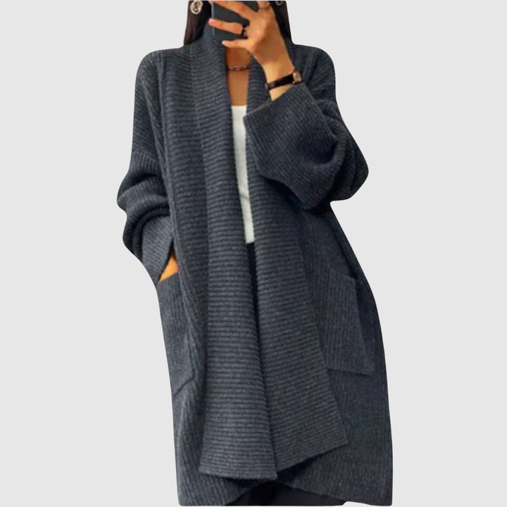 Елена – Дълъг вязан кардиган с топли ръкави