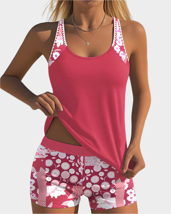 Ērts Divdaļīgs Peldkostīms ar Ziedu Rakstu