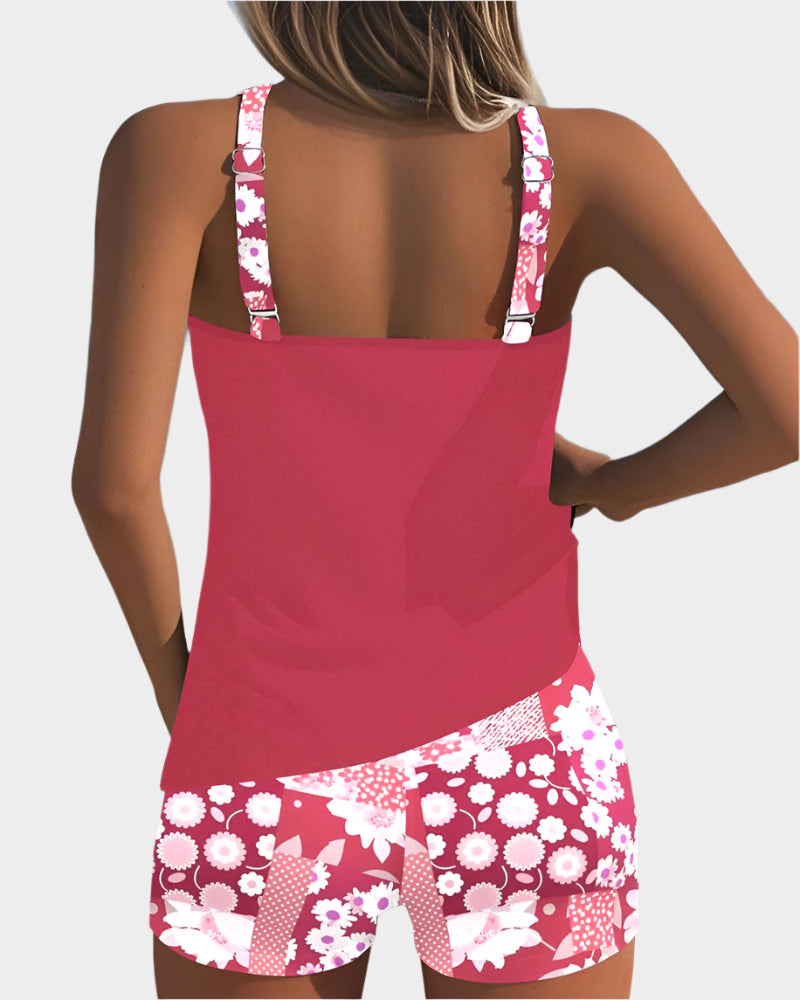 Ērts Divdaļīgs Peldkostīms ar Ziedu Rakstu