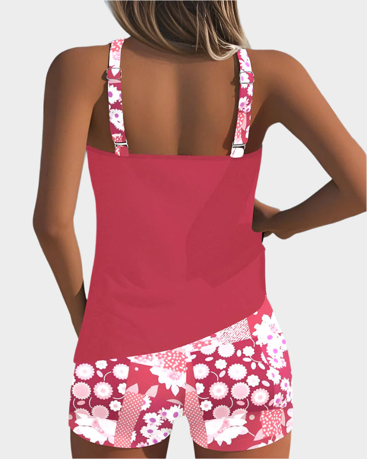 Ērts Divdaļīgs Peldkostīms ar Ziedu Rakstu