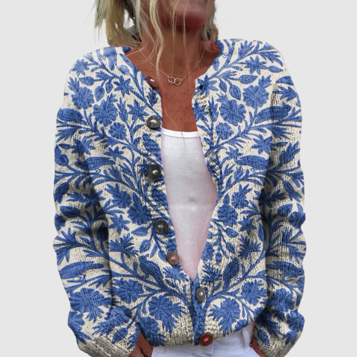 Елена – Кардиган с цветен принт и копчета