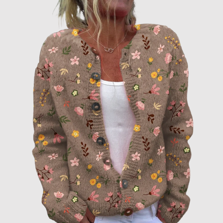 Елена – Кардиган с цветен принт и копчета