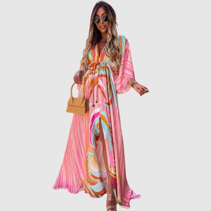 Лилия – Дълга рокля с цветен десен