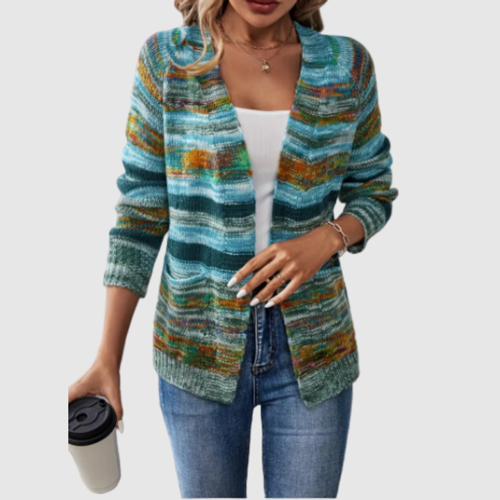 Елена – Плетен кардиган с многоцветен десен