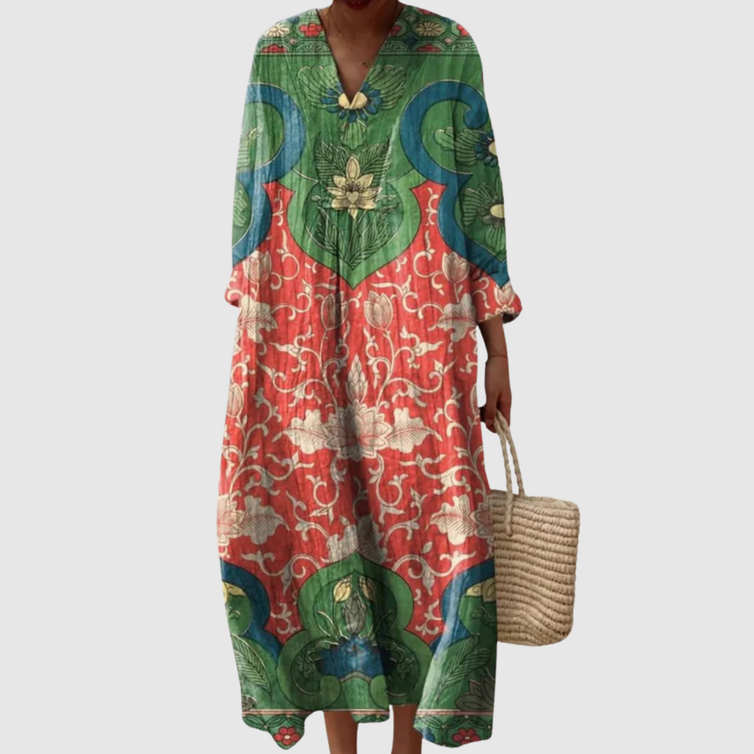 Лилия - Макси рокля с винтидж цветен принт