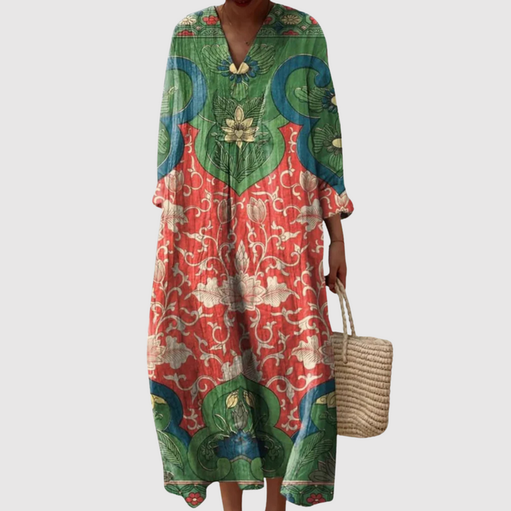 Лилия - Макси рокля с винтидж цветен принт