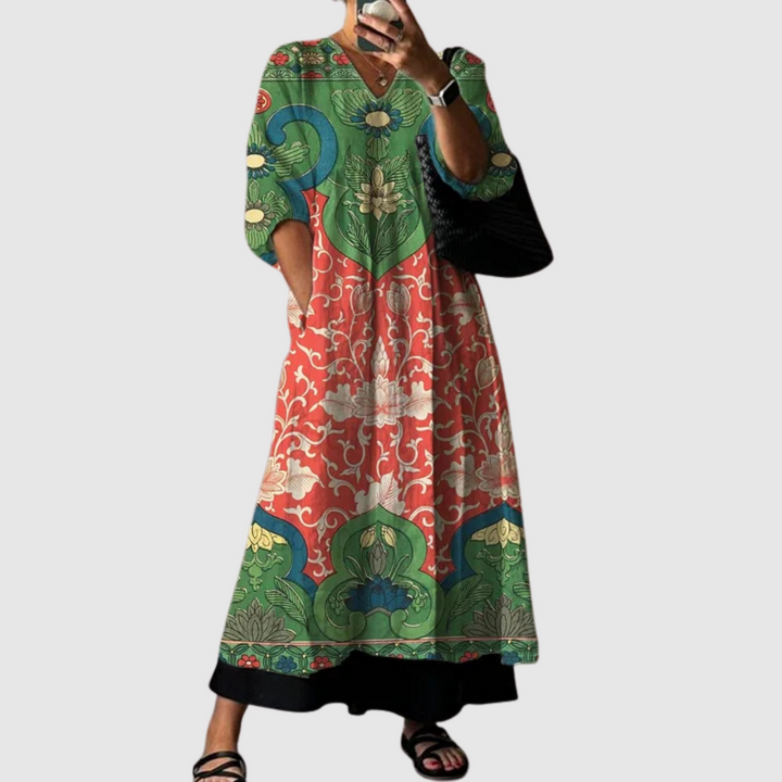 Лилия - Макси рокля с винтидж цветен принт