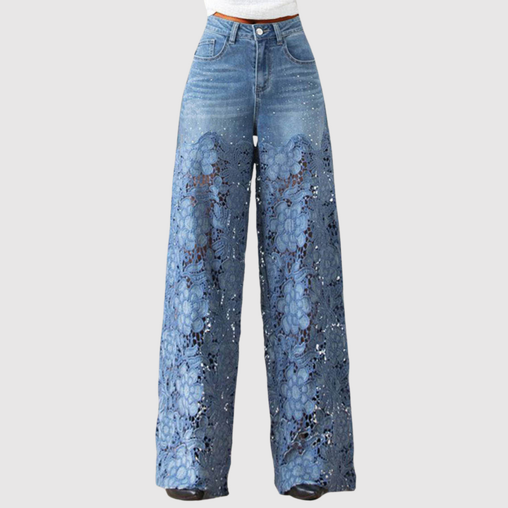 Полина – Дънки с цветно бродиране и широк силует