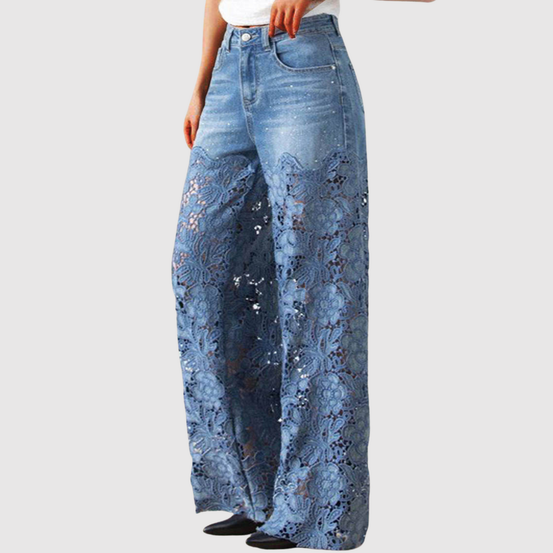 Полина – Дънки с цветно бродиране и широк силует