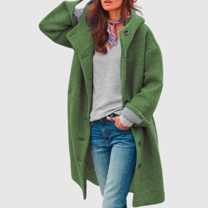 Елена - Букле дамска палто с качулка и копчета