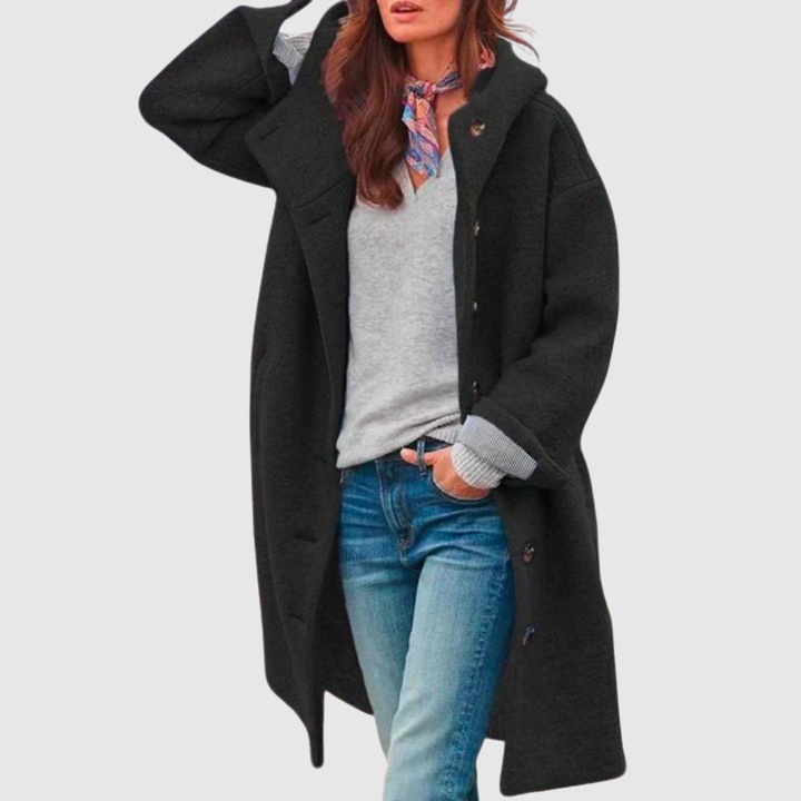 Елена - Букле дамска палто с качулка и копчета