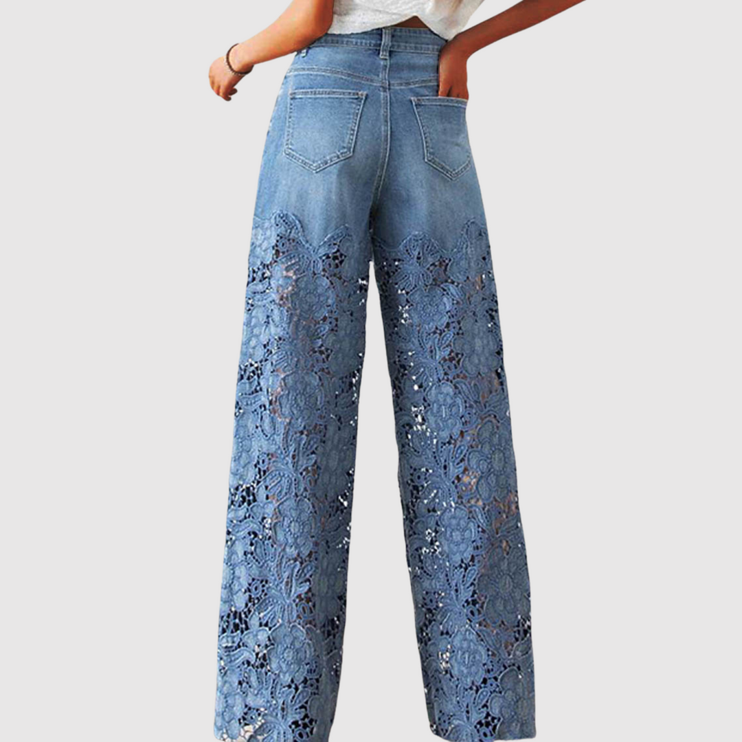 Полина – Дънки с цветно бродиране и широк силует