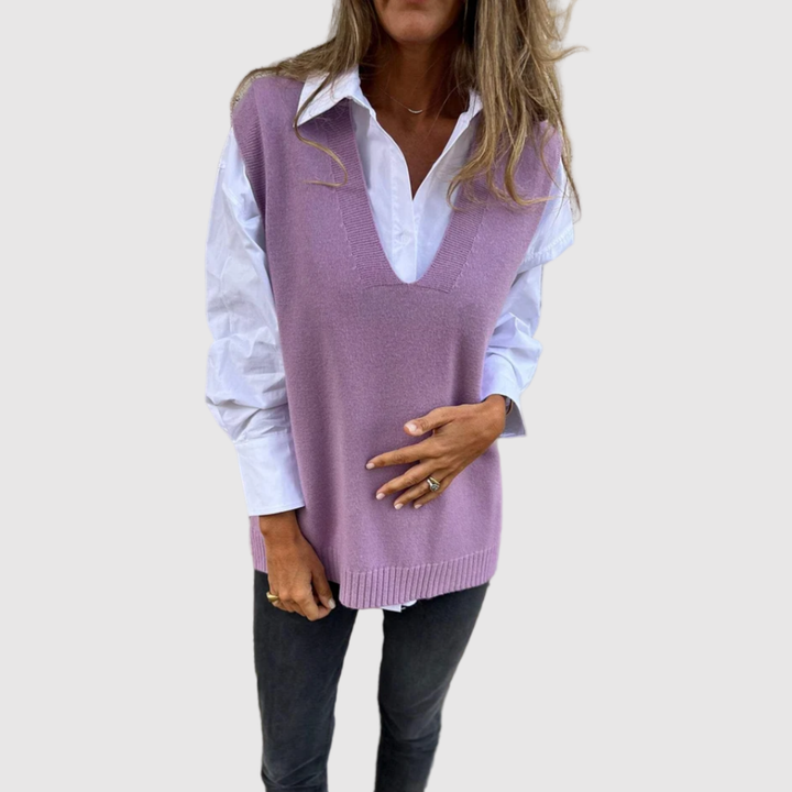Клара – Плетен Жилетка с V-образно деколте