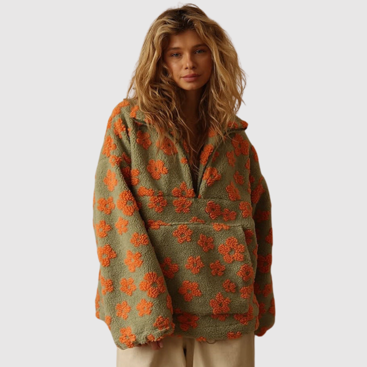 Мила - Мек флийс с цветен принт и цип