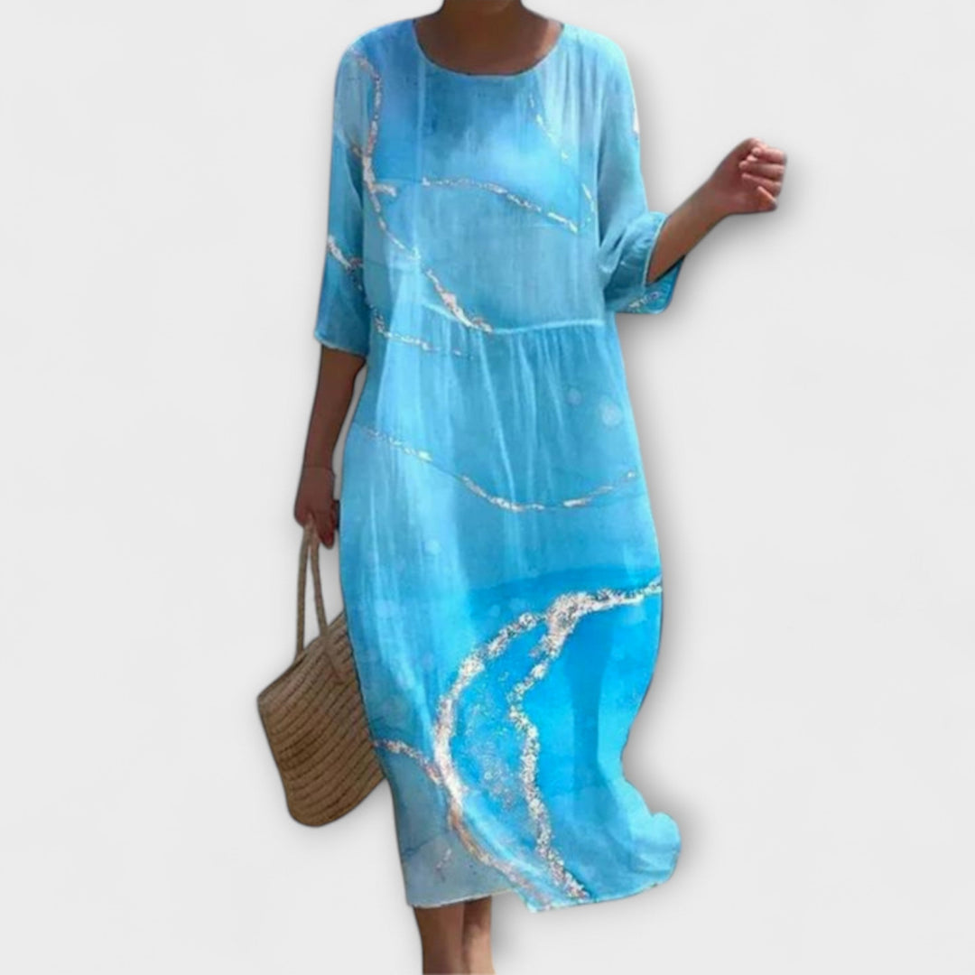 Лилия - Елегантна дълга рокля с цветен принт