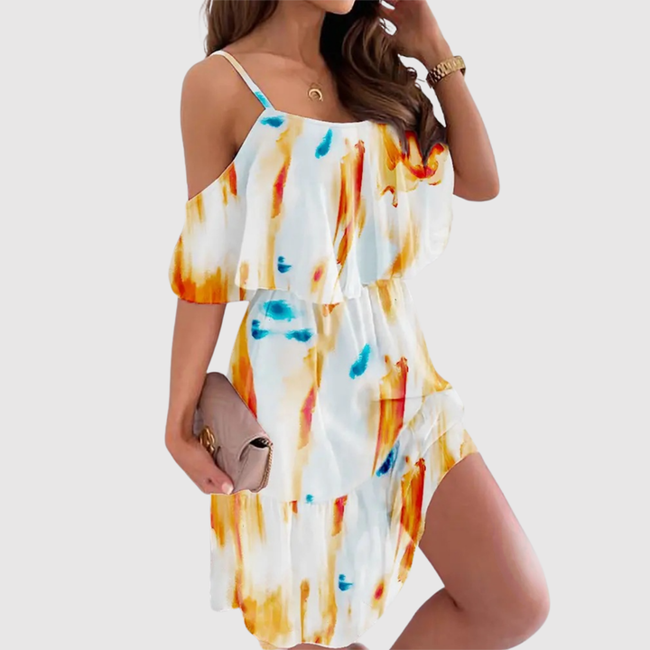 Лилия – Рокля без рамене с цветя