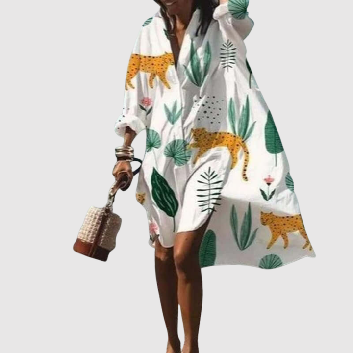 Лилия – Плажна рокля от лек памук с принт