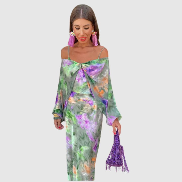 Лилия – Макси-рокля с акварелен принт и открит гръб