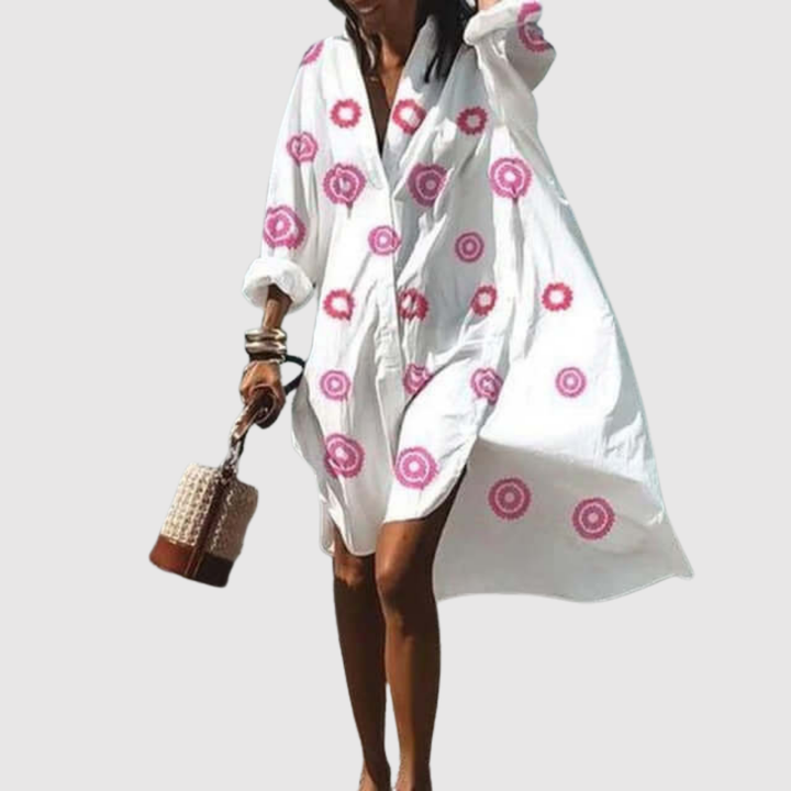 Лилия – Плажна рокля от лек памук с принт