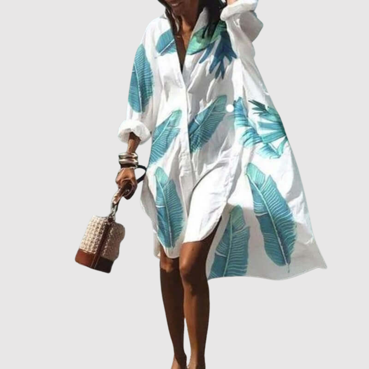 Лилия – Плажна рокля от лек памук с принт