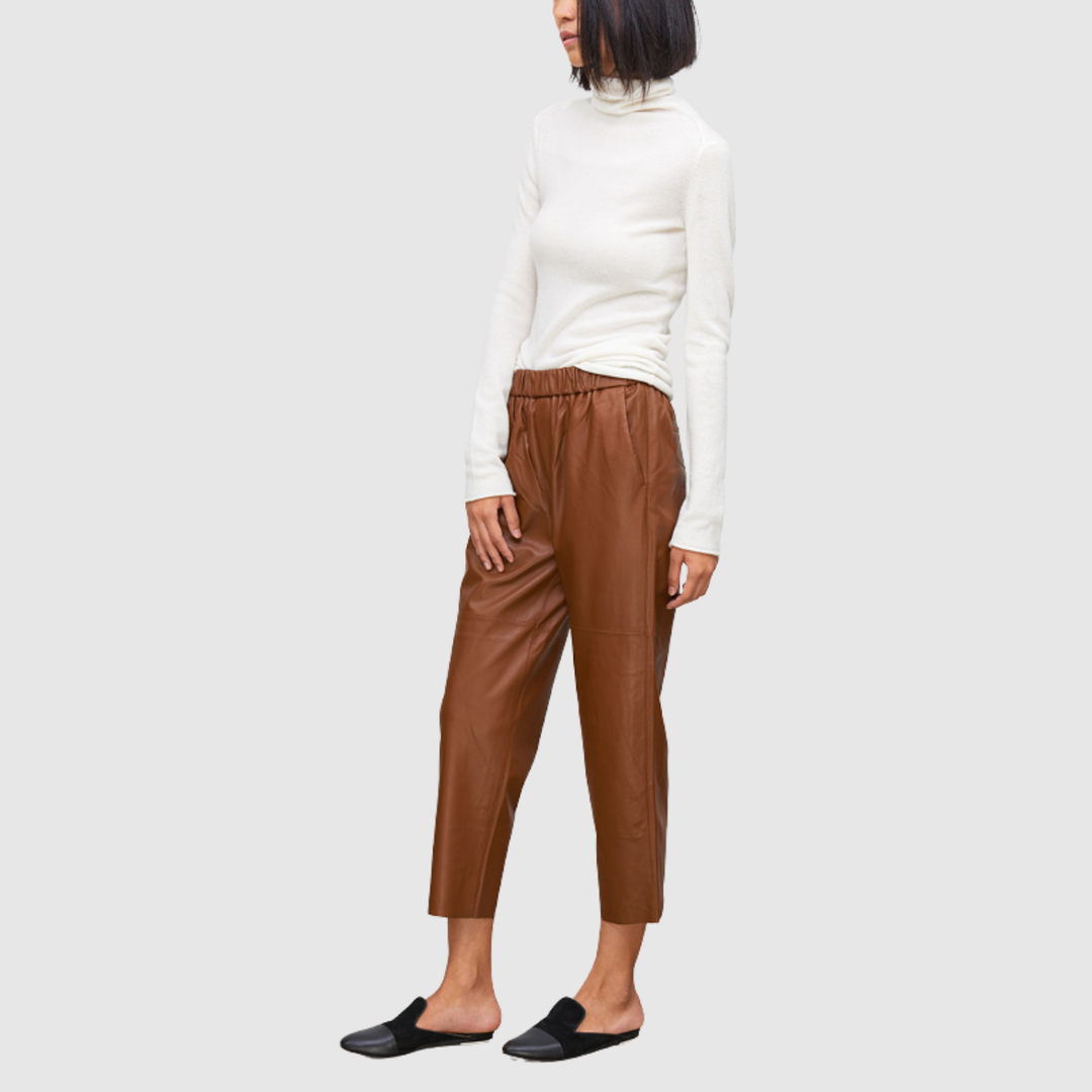 Ралица – Панталони с кожен вид с еластична талия