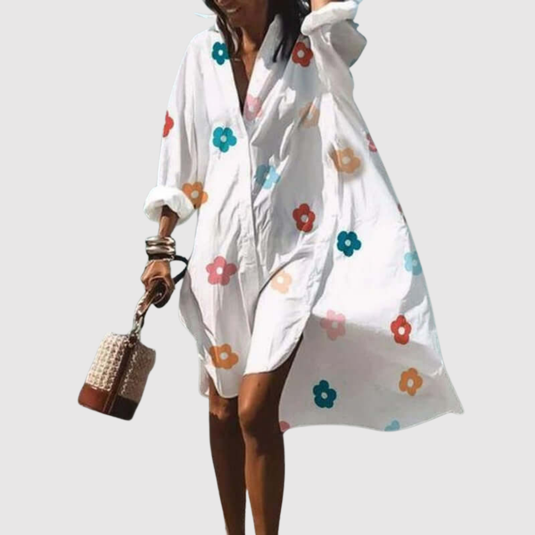 Лилия – Плажна рокля от лек памук с принт