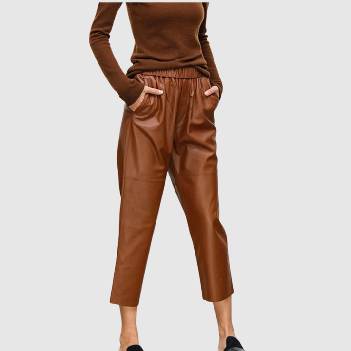Ралица – Панталони с кожен вид с еластична талия