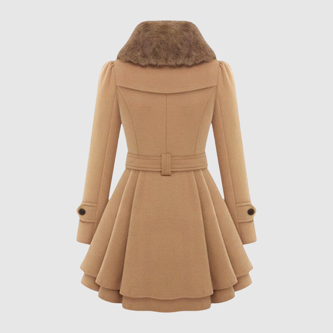 Елена – Вълнено палто с А-образен силует и кожена яка