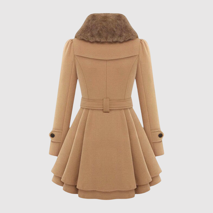 Елена – Вълнено палто с А-образен силует и кожена яка