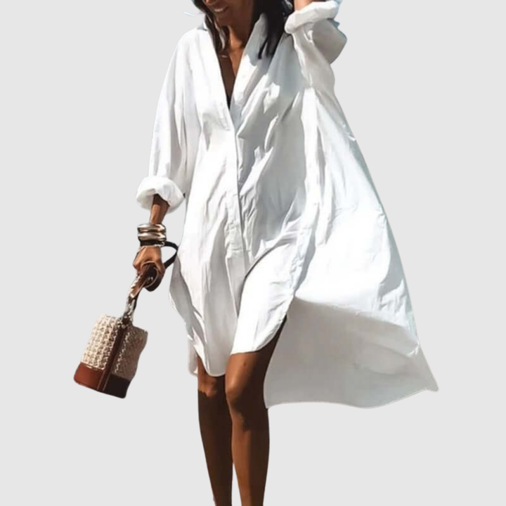 Лилия – Плажна рокля от лек памук с принт