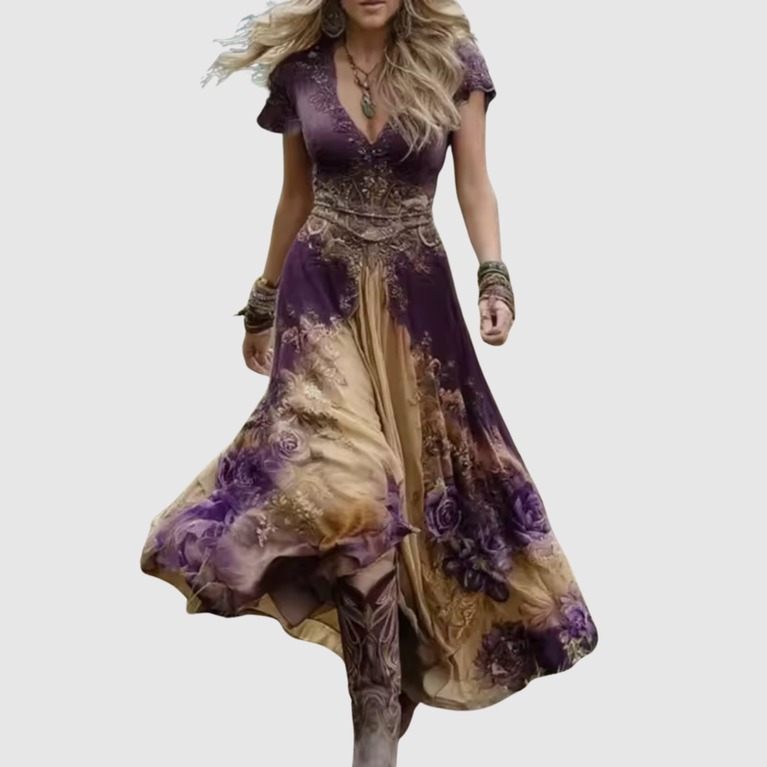 Лилия - Бохемска макси рокля с бродерия и лек текстил