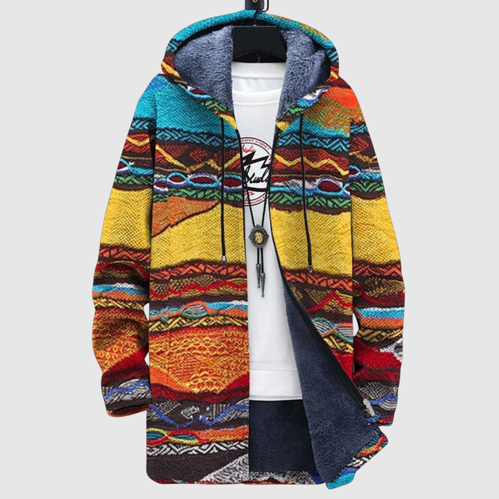 Алекс – Худи с ретро мотив и топли цветове