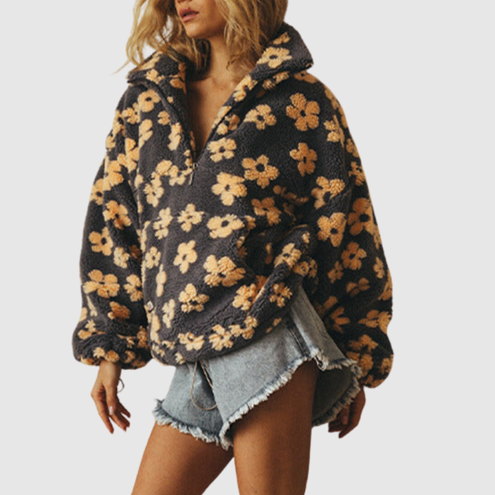 Мила - Мек флийс с цветен принт и цип